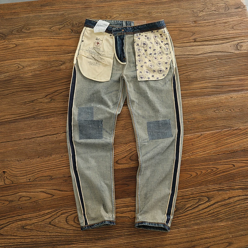 Red Selvedge Denim Jeans for Men High Quality 12.5oz Tapered Straight Pants WHISKER Painting Washed American Vintage Y2k 512 5