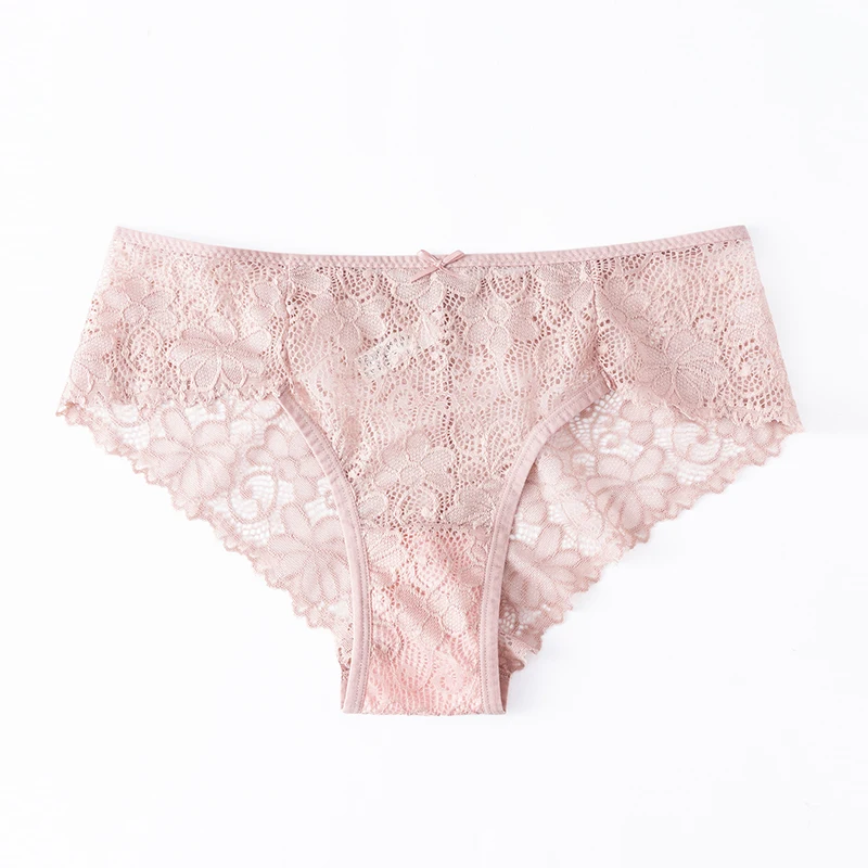 1 pz biancheria intima Sexy per le donne slip a vita bassa fiocco morbido pizzo traspirante trasparente mutandine femminili signore Intimates BANNIROU