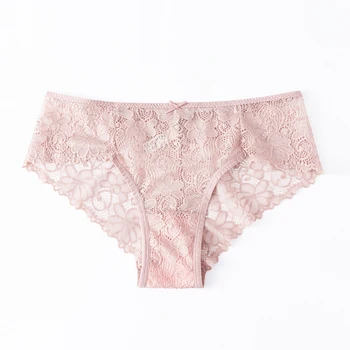 1 pz biancheria intima Sexy per le donne slip a vita bassa fiocco morbido pizzo traspirante trasparente mutandine femminili signore Intimates BANNIROU