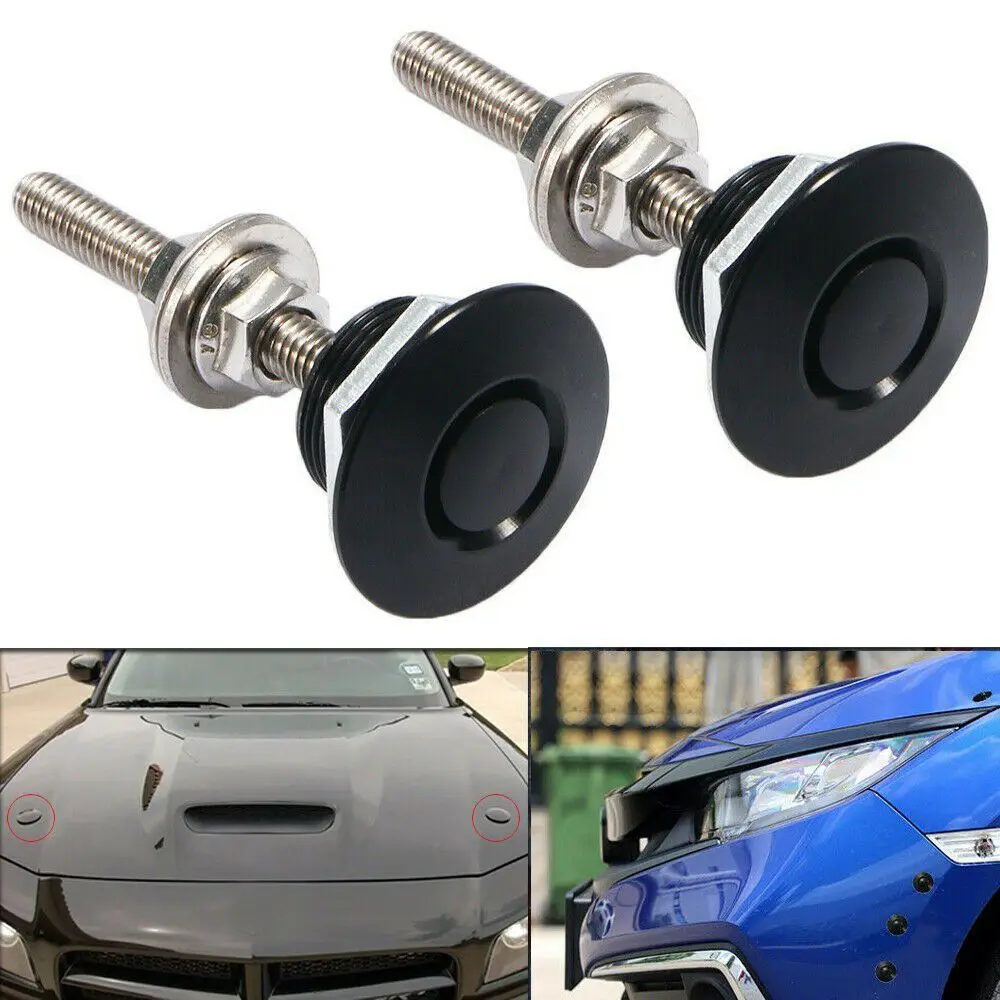 2/4pcs Universal Aluminum Push Button Billet Quick Release Racing Car Front Bumper Hood Pin Engine Lock Latch Clip Body Kit hood pins lock