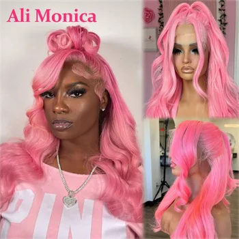 Parrucche per capelli umani al 100% 13x6 Parrucche frontali in pizzo HD Onda del corpo rosa 13x6 Parrucca anteriore in pizzo 200 250 Densità Pre pizzicata Linea sottile per ragazze