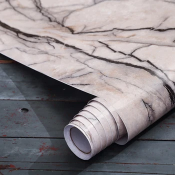 สติกเกอร์หินอ่อนห้องครัวฟิล์มกันน้ํามันเตากันน้ําความชื้น Self-Adhesive วอลล์เปเปอร์เคาน์เตอร์ตู้ Renovation กระเบื้อง 13
