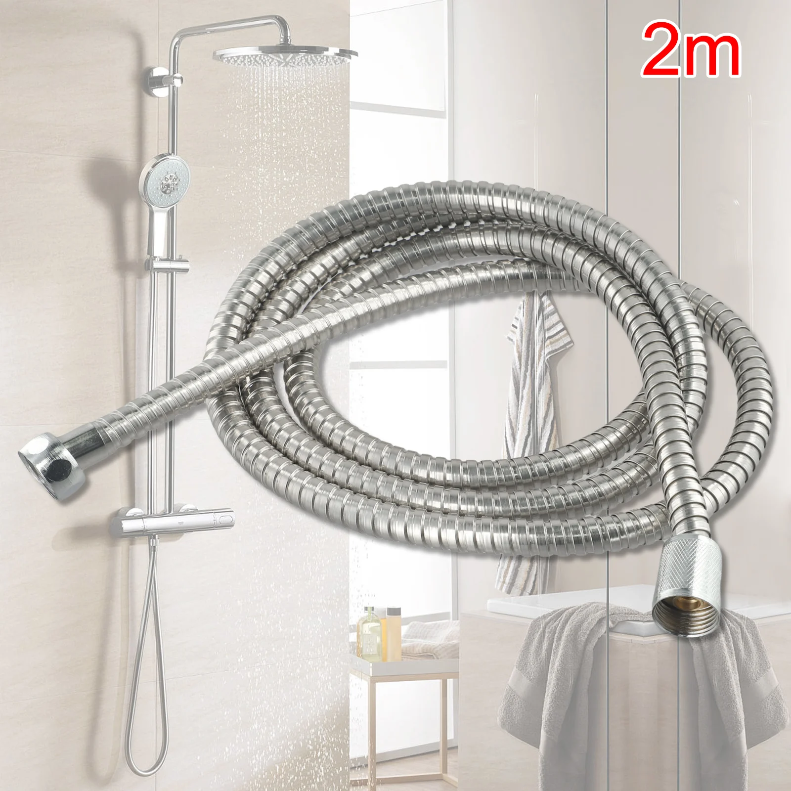 

2m Stainless Steel Shower Hose Flexible Tube Kit For Handheld Showerhead Silver High Density Common Faucet Hose Bathroom