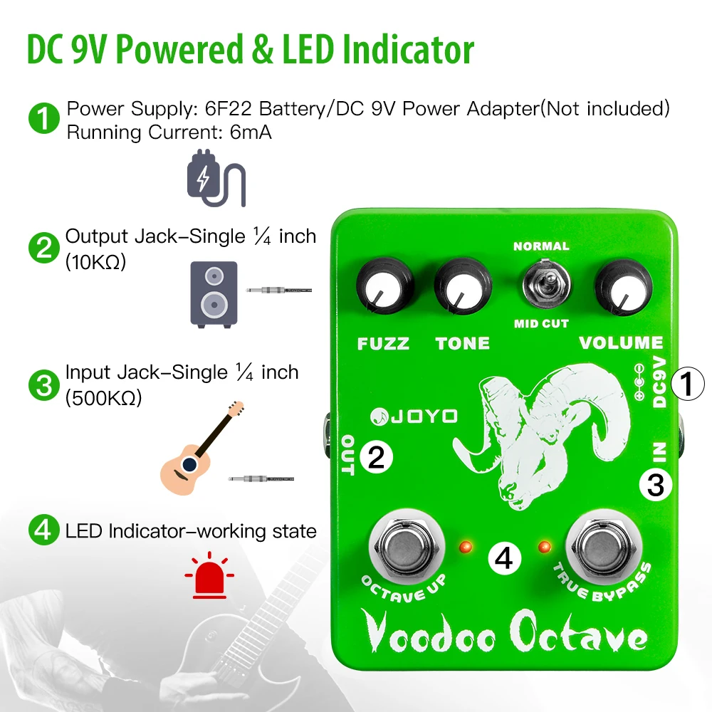 JF-12 VOODOO OCTAVE Octave Pedal with Mid-cut Function Features Fuzz Distortion