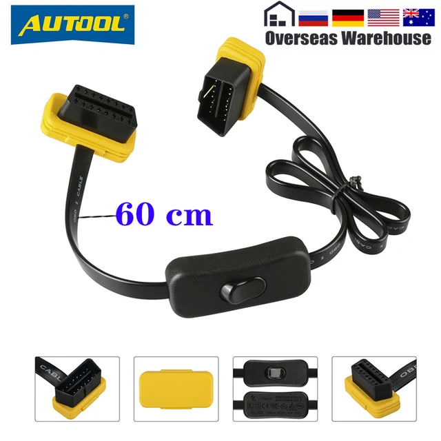 AUTOOL 60CM Car OBD2 Extension Cable With Switch ELM 327 Extension