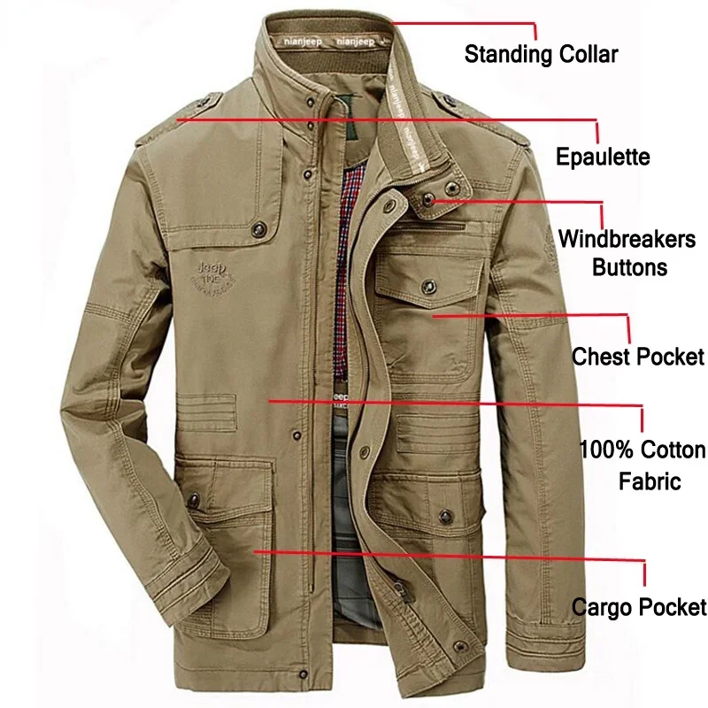 

New 100% cotton Jackets Men unload Cargo Jackets Tactical Combat Business male Coat Pilot Bomber Jackets men Brand Clothing