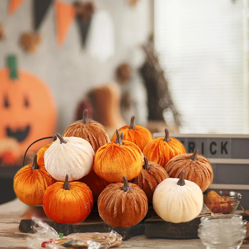 Thanksgiving Flannel Pumpkin Model Artificial Pumpkins for Halloween Party Table Decoration Autumn Fall Home DIY Craft Wreath