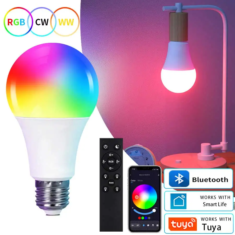 E27 Bluetooth Smart LED Bulb 220V 9W 15W 18W Tuya Lamp Smart Life APP  Support RF 2.4GHz Remote Group Control Bedroom Home Decor - AliExpress 39