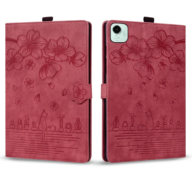 3D Flower Cat Embossed Wallet Folio Stand Tablet Case, 13.1