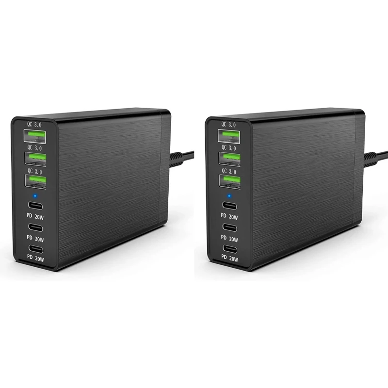 

Настольная зарядная станция на 6 USB-портов, 96 Вт, с 3 USB-портами и портами QC3.0, быстрое зарядное устройство PD на 20 Вт