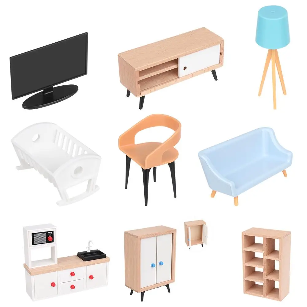 Kids Toy Dolls Accessories Scene Model Mini Furnishing Dollhouse Miniature Furniture TV Cabinet Sofa Bed Wardrobe 2