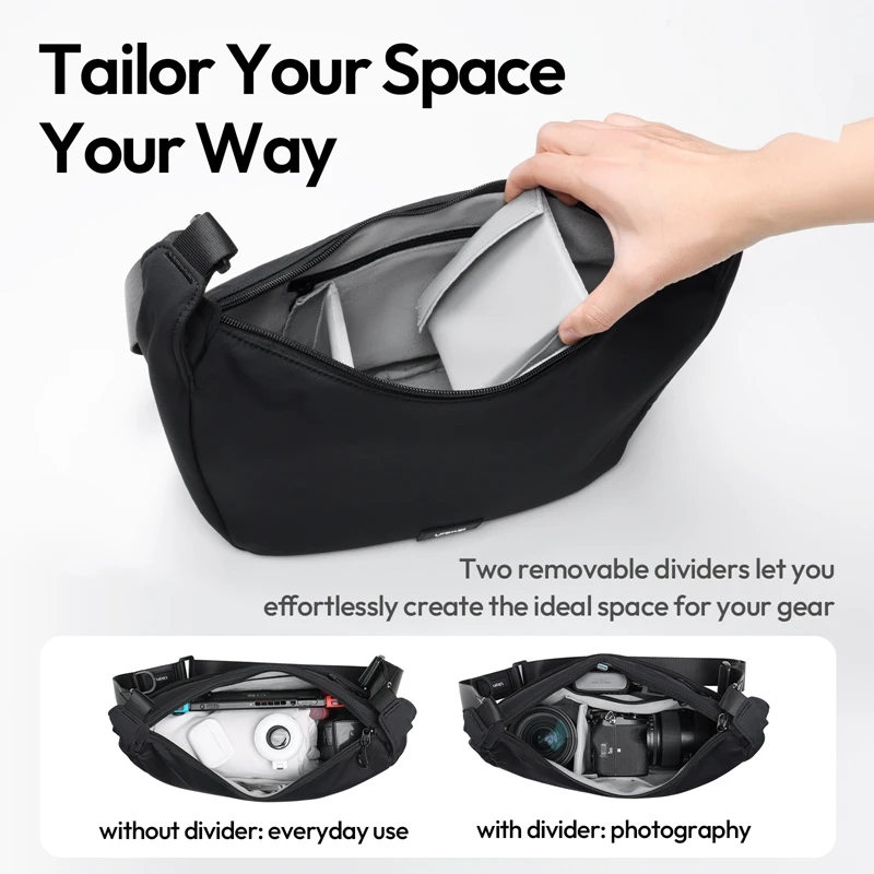 Ulanzi HMN1Lunar Sling Bag Travel Shoulder with Divider Adjustable Strap Crossbody Carry for Street Photography Daily Commuting