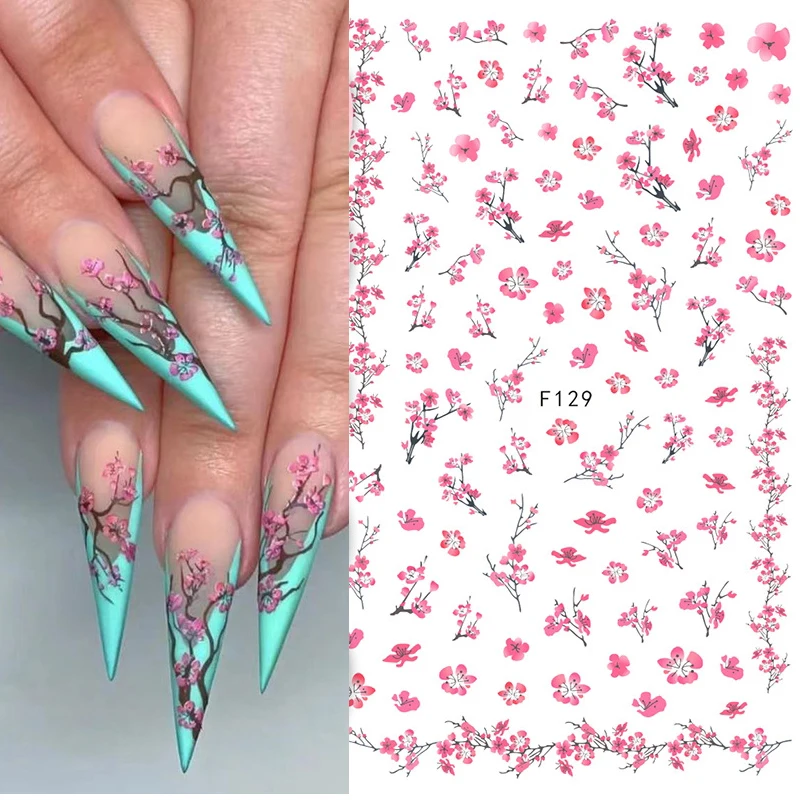 

Nail Art Decals Wintersweet Plum blossoms Florals Pink Cherry Flowers Back Glue Nail Stickers Decoration For Nail Tips Beauty