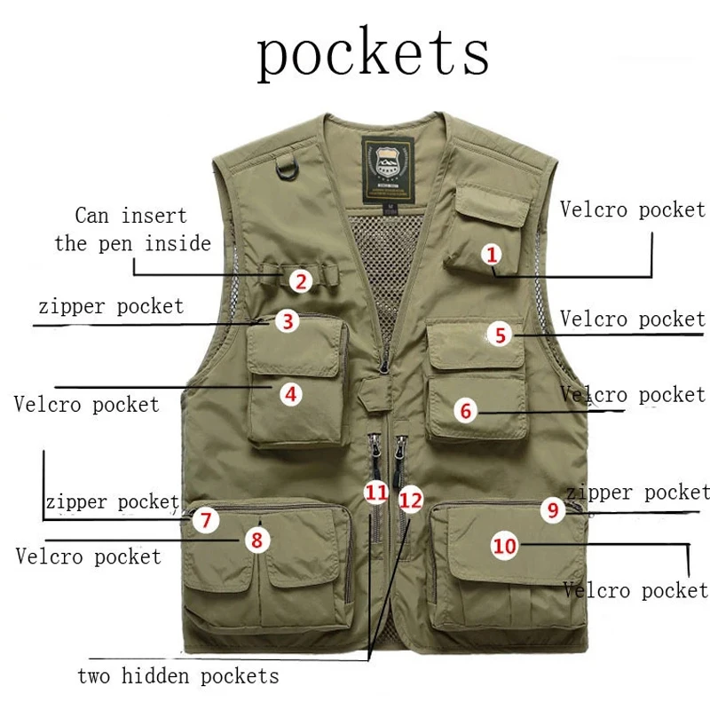 Multi-pocket Mesh Vest Men Plus Size 7XL Summer Breathable Mens Vest  Photography Waistcoat Quick Dry Fishing Brand Colete Mascul