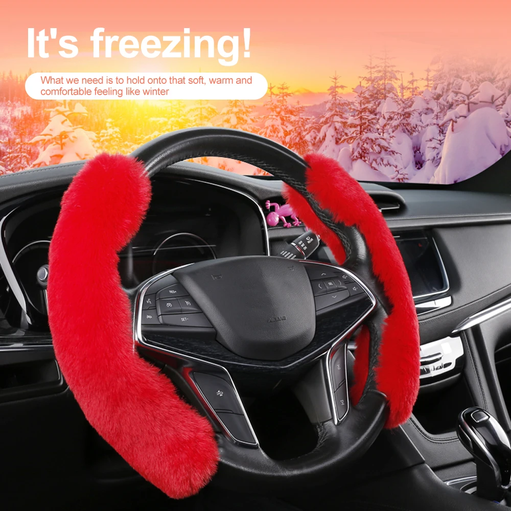 Dropship Pink Fluffy Steering Wheel Cover Warm Winter Plush Car