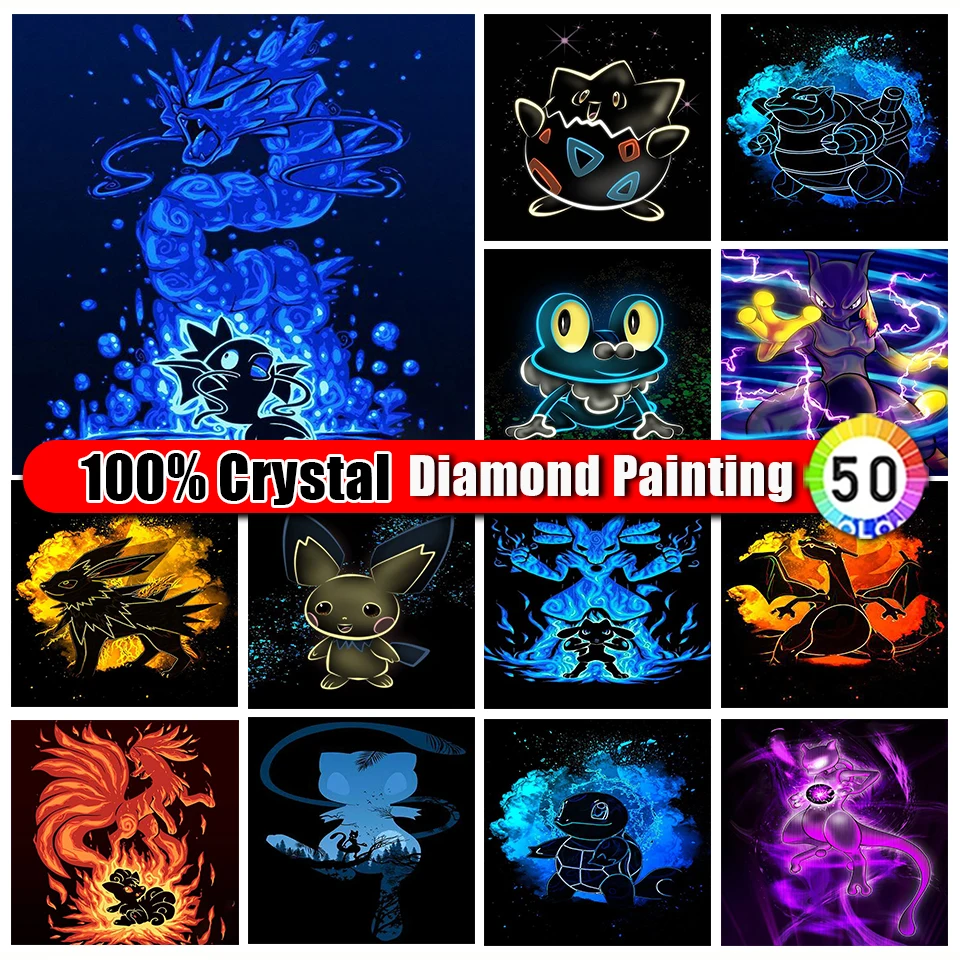 100% Crystal Diamond Painting Pikachu Pokemon Square Round Wall Decor Zipper Bag Diamond Ricamo Anime Strass Picture