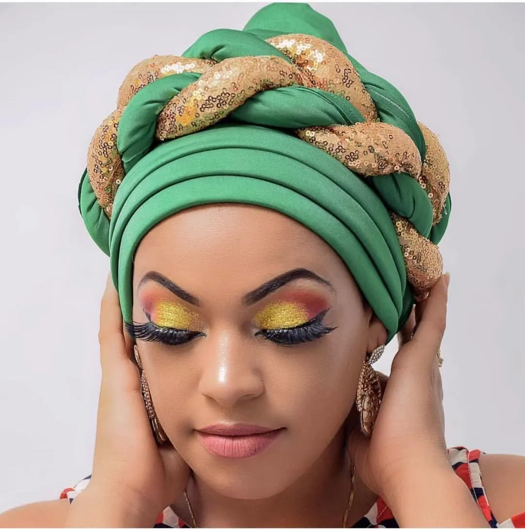 

Muslim headscarf new space layer sequin braided hat fashionable African hat Women lady Arab India turban