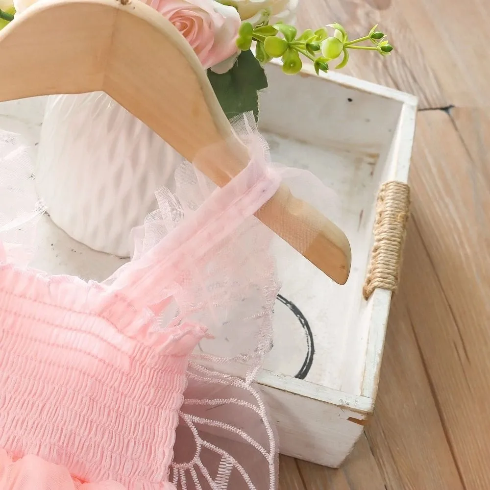 Fashion Lace-up Baby Girl Princess Dress Sleeveless Sweet Baby Girl Bubble Dress Casual Lace Butterfly Wing Pettiskirt Birthday