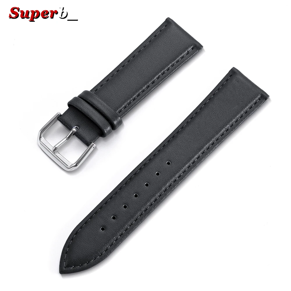 Premium Calfskin Leather Watch Strap – Soft Brown and Blue Wristband with Silver Stainless Steel Buckle