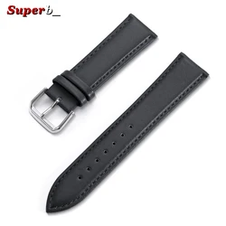 Premium Calfskin Leather Watch Strap - Soft Brown and Blue Wristband with Silver Stainless Steel Buckle - 22mm (Black)