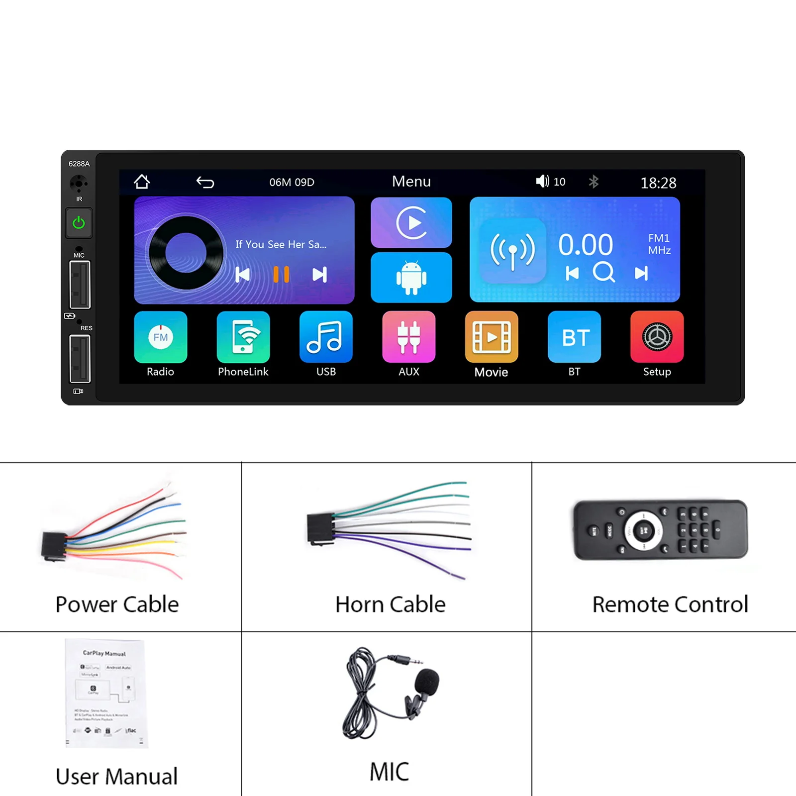 Podofo 6.86'' 1Din MP5 Car Radio Multimedia Player Wireless Carplay Android Auto Bluetooth Rearview Camera Universal Car Stereo images - 6