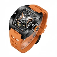 Montre mécanique automatique pour homme ONOLA en or rose, bracelet en silicone, étanche, cadran lumineux creux 3