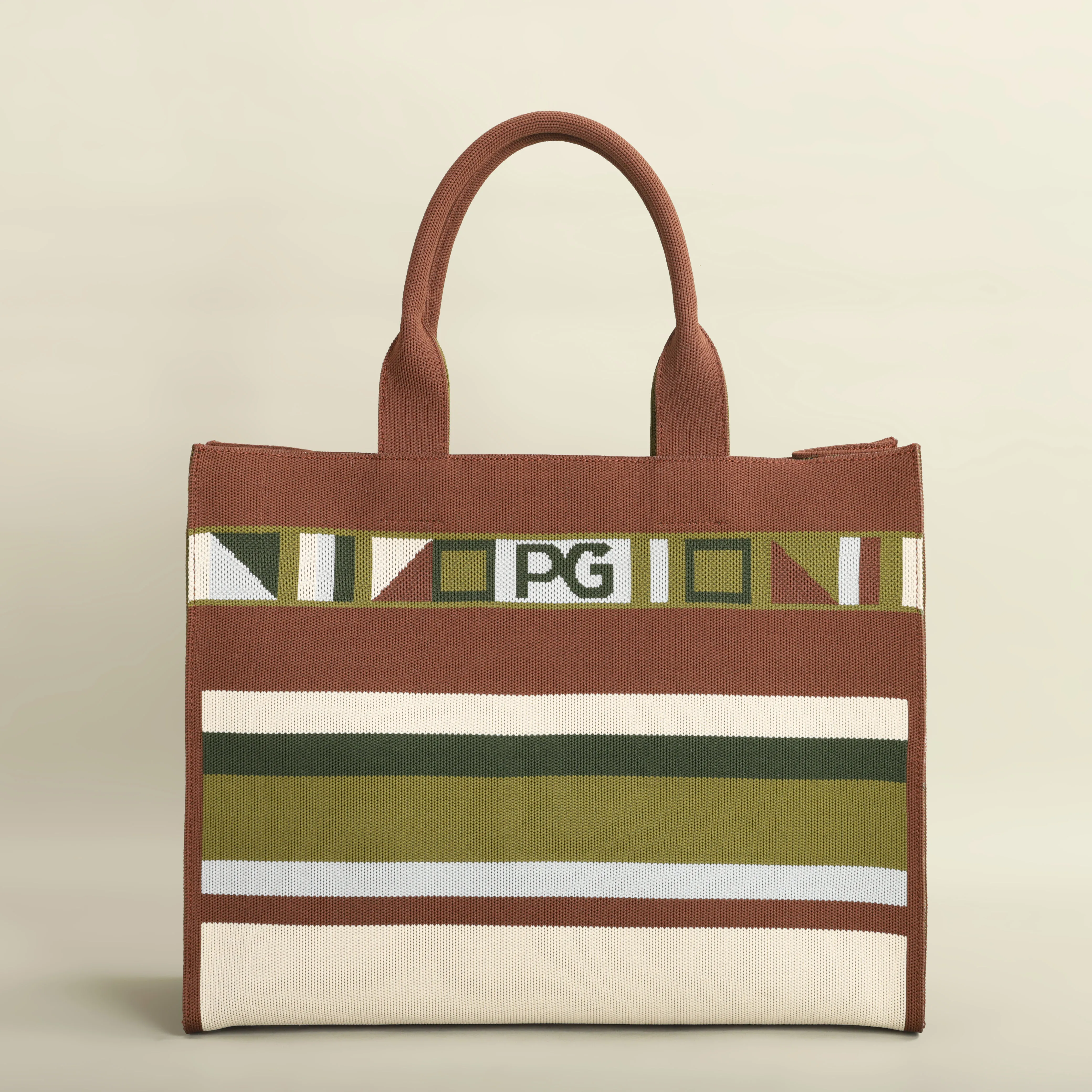 Unique striped mesh shoulder tote bag side view