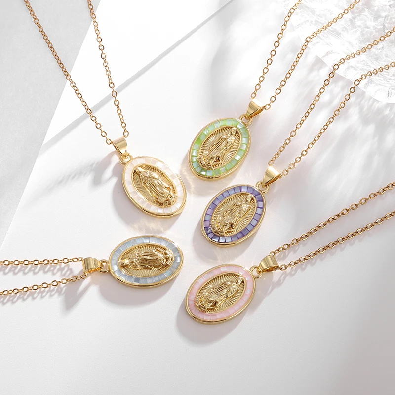 

Fashion Painting Oil Catholic Virgin Mary Pendant Necklace Women's Lucky Amulet Jewelry Gift