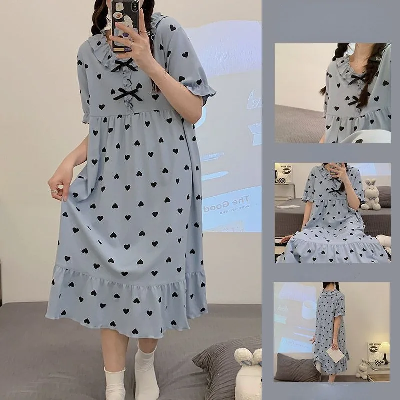 2024 New Fashion Girls Sweet Nightgowns Women's Summer Elegant Short-sleeved Pajamas Lady Casual Sleepshirts Kawaii Nightdress