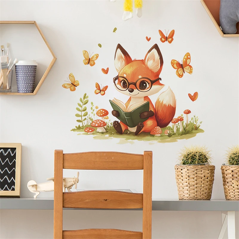 Wall Stickers Cute Cartoon Fox for Kids Room Nursery Study Room