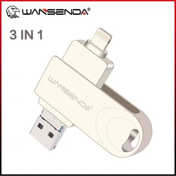 Wansenda OTG USB 3.0 Flash Drive 32GB 64GB 128GB 256GB Pen Drive Amazing 3-in-1 Pendrive for iphone/PC/Android with Micro Port