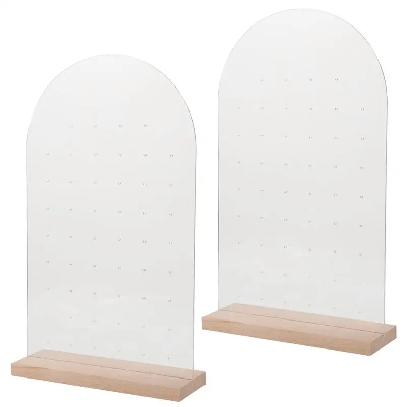 

2pcs Acrylic Earring Display Racks Wood Base Ear Studs Display Stand Jewelry Holder