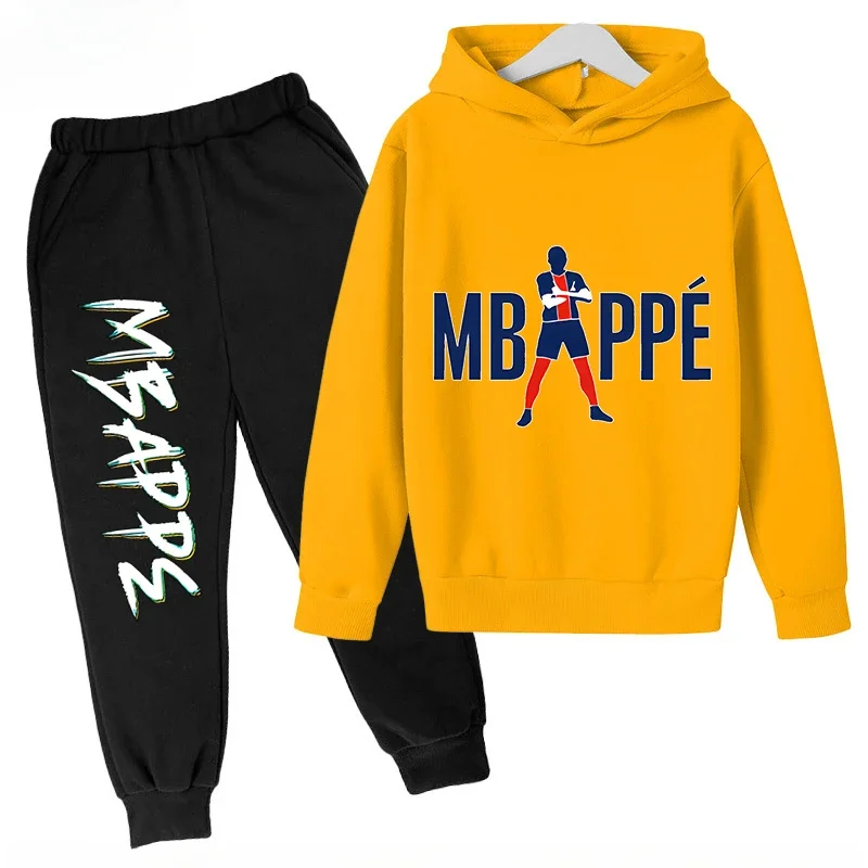 thumbnail image 1 of Ropa para niños Conjunto de sudadera con capucha para niños y pantalones de sudadera Conjunto deportivo de 2 piezas para niños y niñas Ropa estampada de Mbappé, 1 of 5