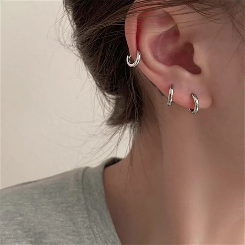 925 Silver Needle Circle Charm Hoop Earring For Women Sweet Party Wedding Jewelry Gifts eh582