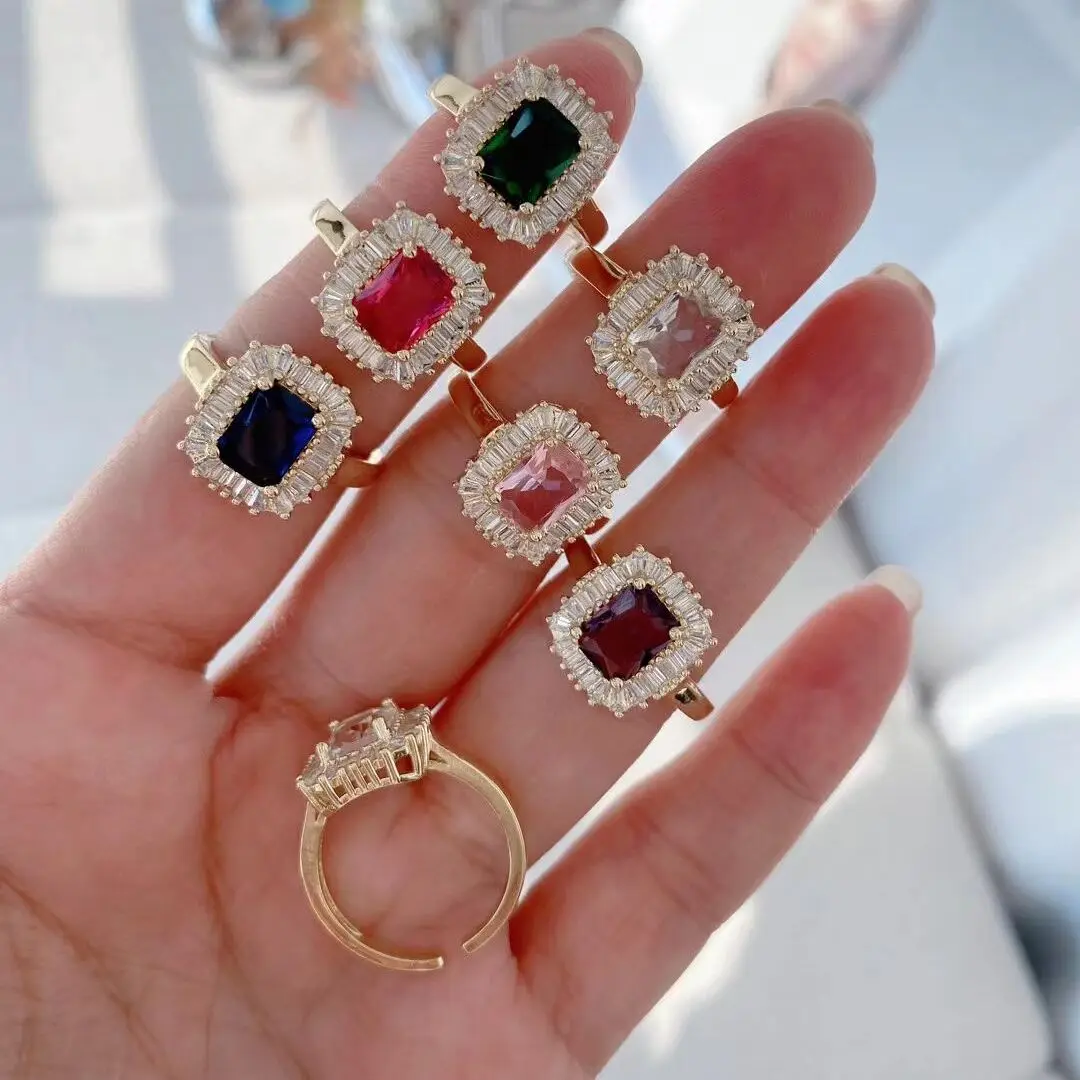 

5 шт. Новейшие Красочные Квадратные Кольца с кристаллами CZ Роскошные открытые кольца с микро-инкрустацией из циркония для женщин обручальные ювелирные изделия