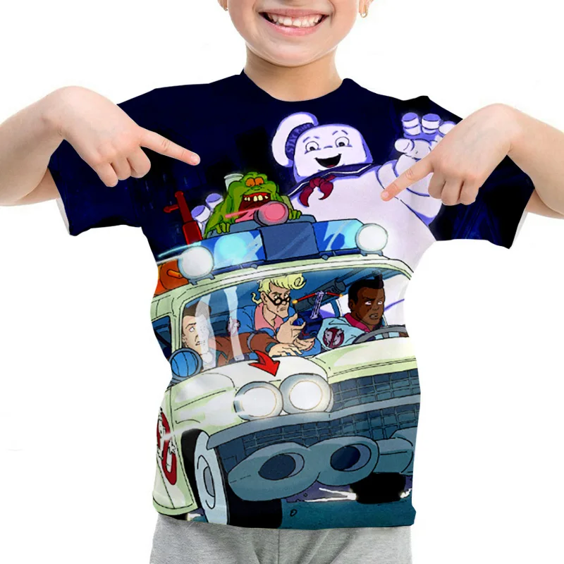 Cartoon Anime T-Shirt Ghostbusters Print Children's T-Shirts Summer Short Sleeve Boys Girls Tops Clothes Kids T Shirt 4-14 Years 4