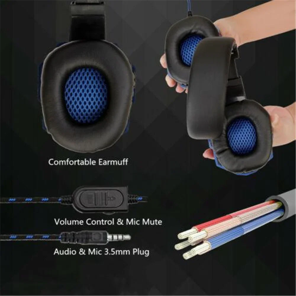 3.5mm 유선 게이밍 헤드폰(마이크 포함) 120 ° PS4, PS5, Xbox, 스마트폰, 노트북용 조절 가능한 PC 베이스 스테레오 게이머 헤드셋