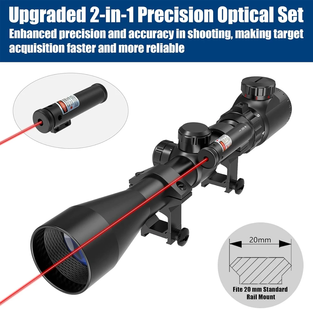 3-9x40EG Rifle Scope Red Laser Sight Combo Red Green Illuminated Optical Riflescope Mil-dot Reticle Scope 20/11mm Mounts