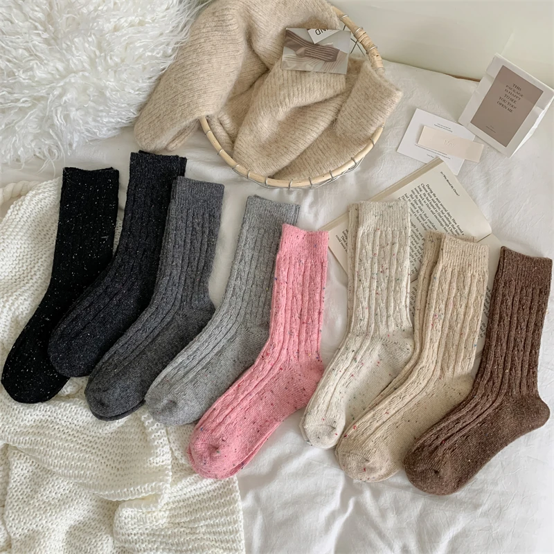 Women Socks Winter Japanese Style Casual Crew Wool For Girls