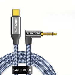 Premium SUNKANDI USB C to 3.5mm HiFi Audio Aux Jack Cable with 90 - Degree Design - 1.2m (Gray)