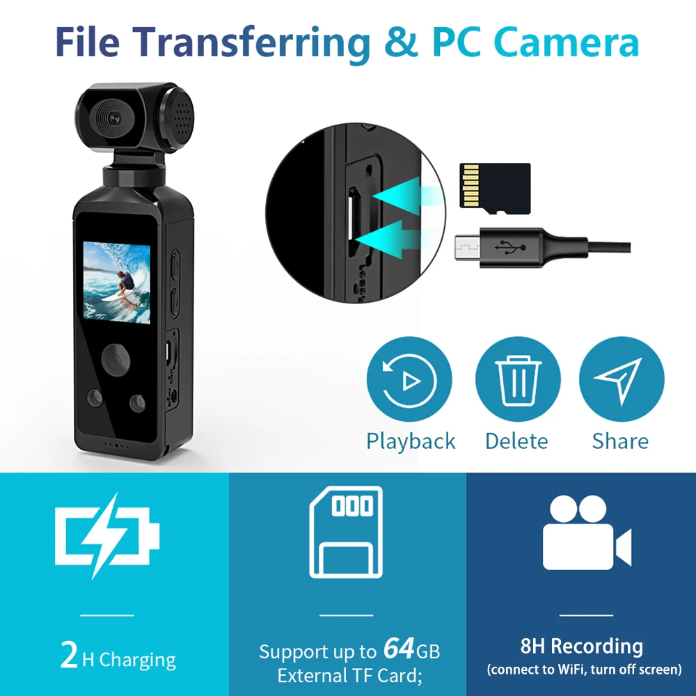 Camera gimbal stabilizer 1080P/2K/ 4K resolution 270 degree rotation