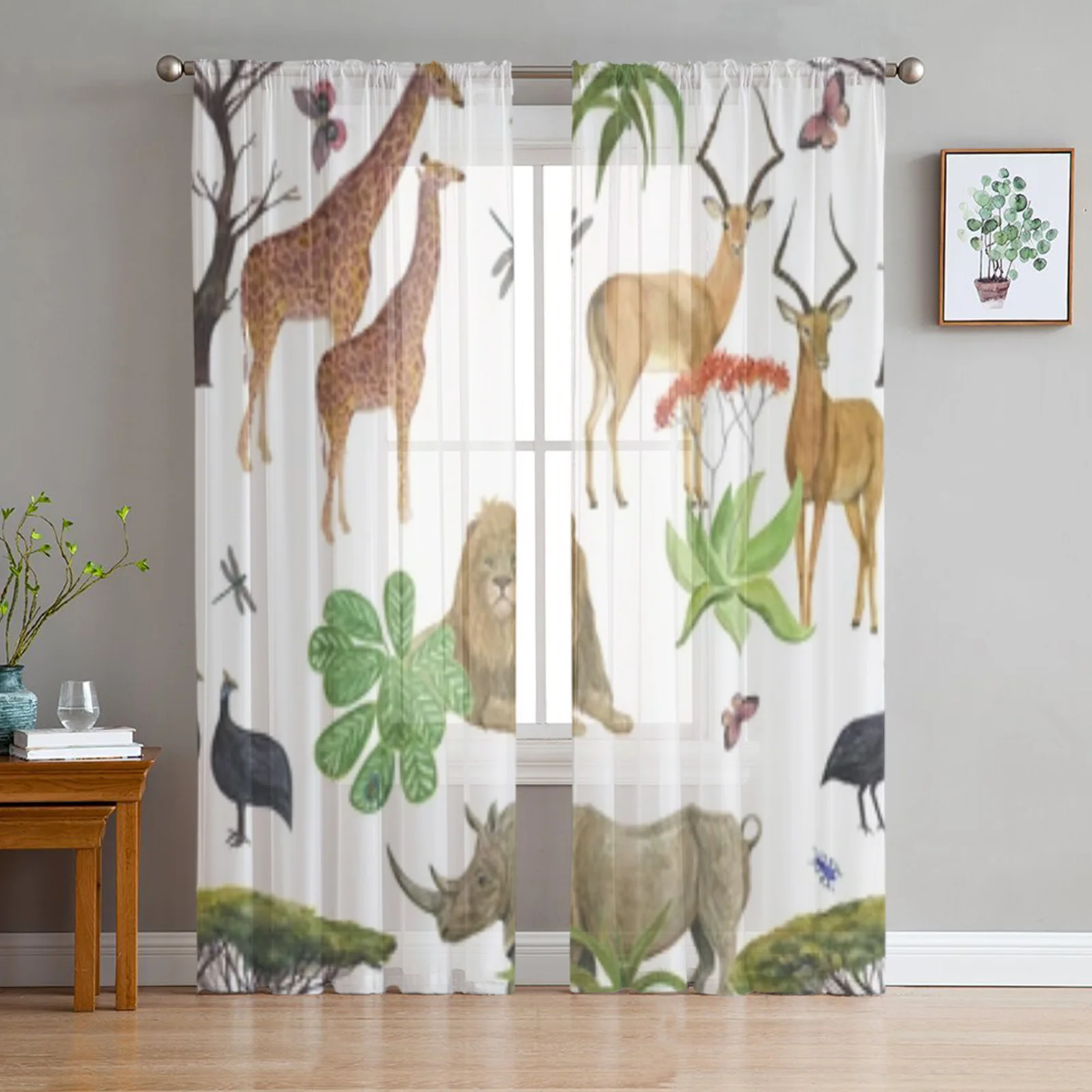 

Wild African Animals Sheer Curtains For Living Room Bedroom Kitchen Tulle Curtain Home Decorative Sheer Panels