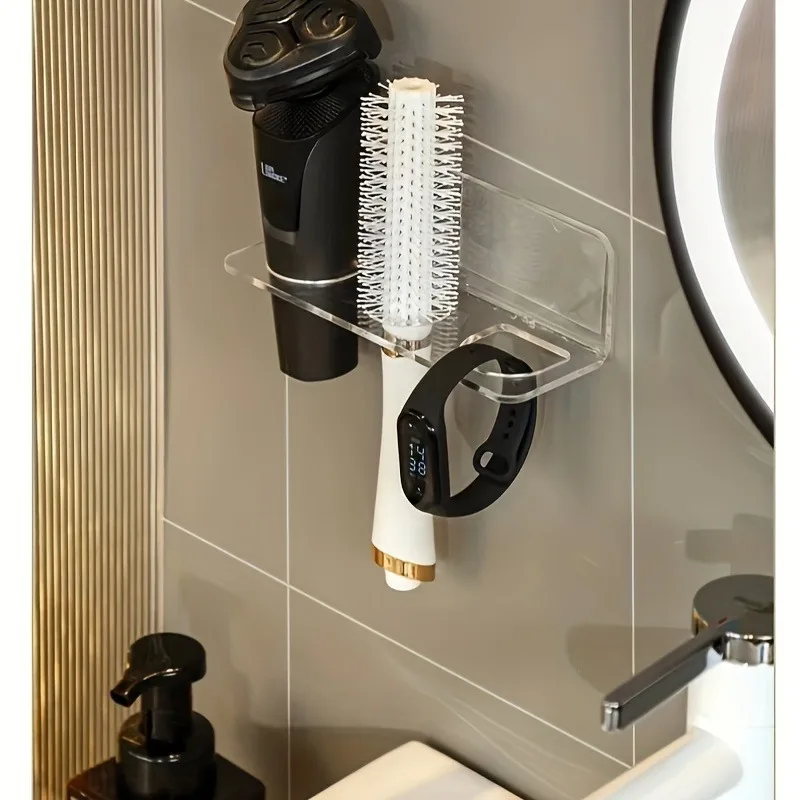 Wall-Mounted Hair Brush Holder – Clear Plastic Bathroom Organizer,Toiletries | 1pc Transparent Design | Use Without Electricity 3