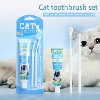 Kit de cepillo de dientes para s y gatos, Limpieza de dientes para mascotas, limpiador Oral fresco, juego de pasta de dientes de Gel para cachorros y gatitos, SUMINISTROS DE ASEO para mascotas