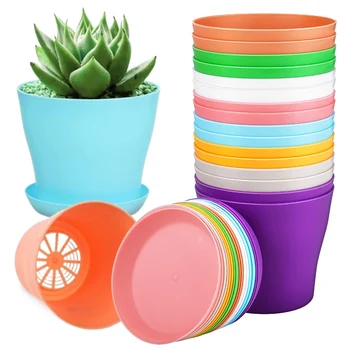 5pcs Mini Flower Pot with Tray Thickened Resin Plastic Ventilation Balcony Desktop Decoration Greenery Succulent Gardening TMZ