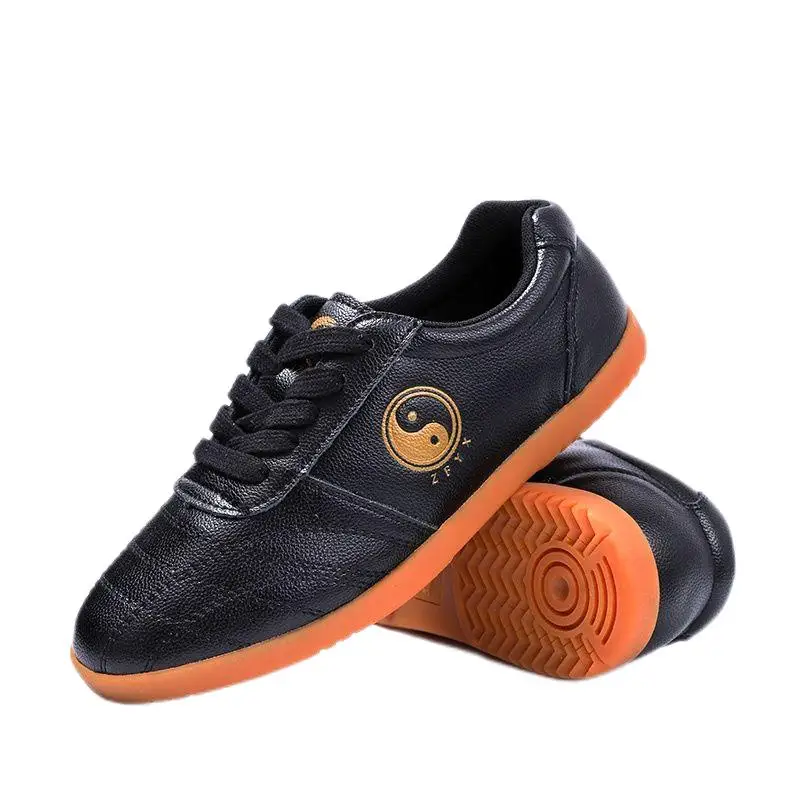 Men Women Leather Tai Chi Shoes Non Slip Oxford Bottom Kung Fu Shoes Low Top Martial Arts Training Taekwondo Sneakers