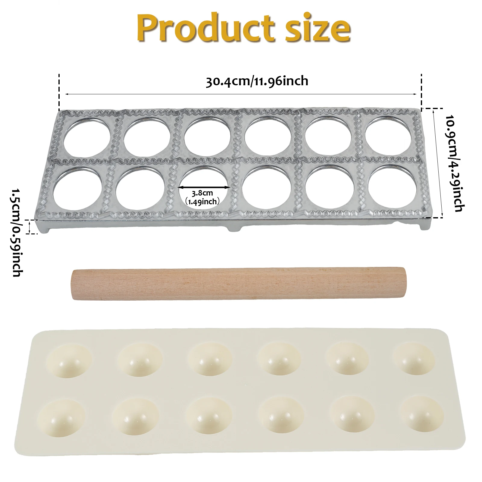 Aluminum Alloy Ravioli Maker 12 Holes Ravioli Tray Dumpling Mold Set with Rolling Pin Homemade Ravioli Maker Press Easy to Use