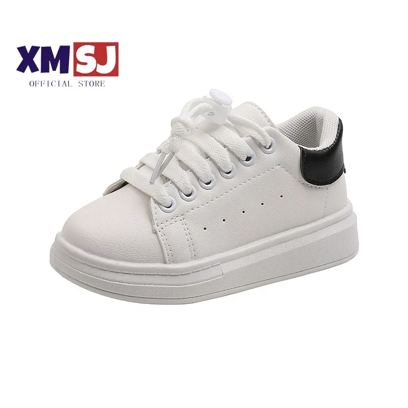 

2023 Spring New Children Fashion Soft White Boys Sports Shoes Korean Style Students Lace-up Light Sneakers for Girls Versatile