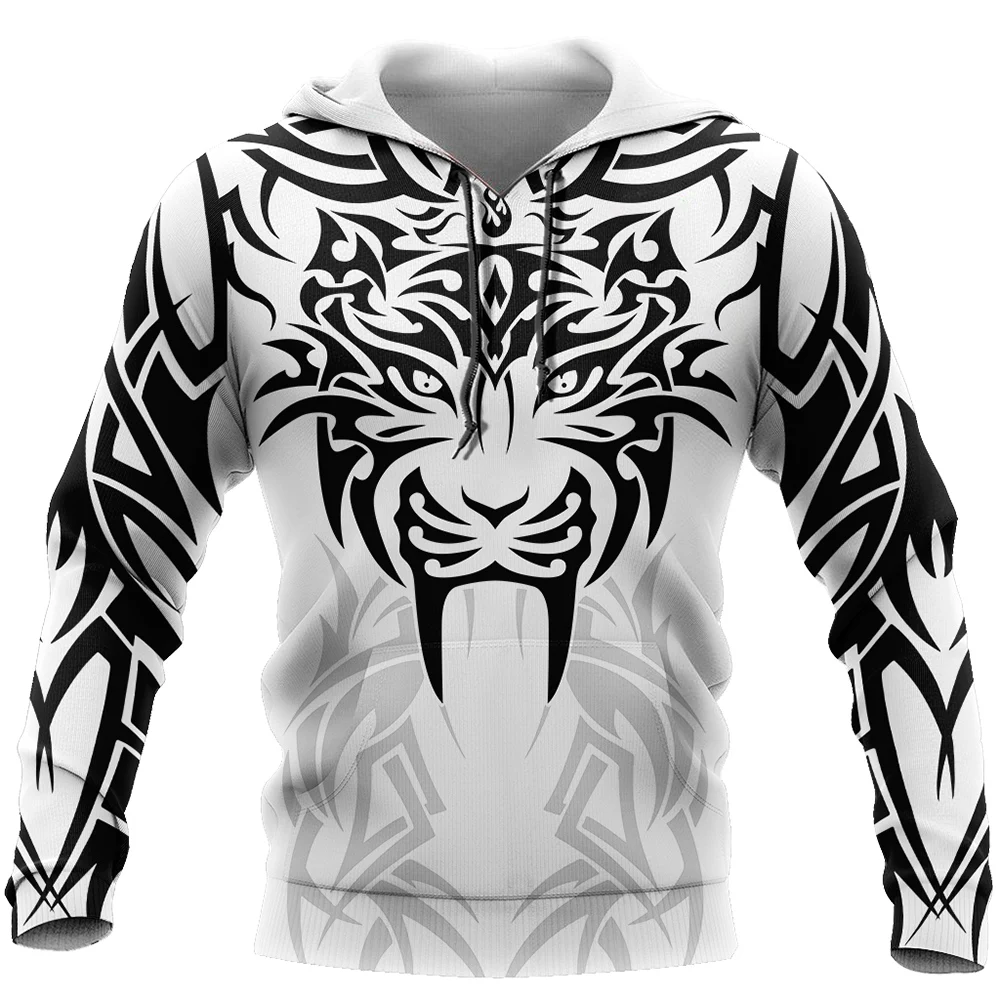 

Men Hoodie Tribal Tattoo Tiger 3D Pattern Design Print Pullover Unisex Casual Zipper Jacket Hooded Coat Sudadera Hombre