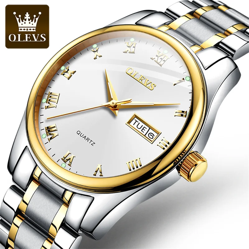 

OLEVS Casual Fashion Quartz Men Watch Luxury Brand Gold Plated Case Business Watches Weekly Calendar Display Luminous Waterproof